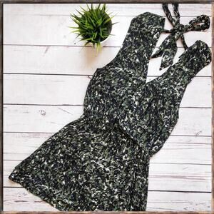 JOIE Ossie Amelie Silk Green Floral Print Short V-neck Sleeveless Dress, M